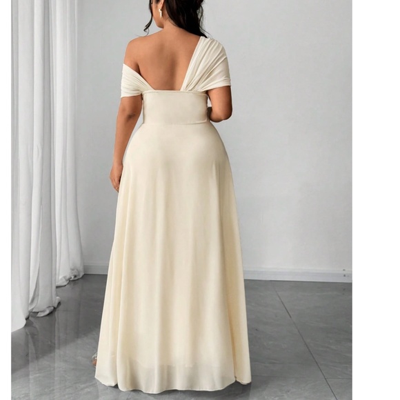 Plus One Shoulder Split thigh Party Evening Gown Dress - Picture 6 of 16